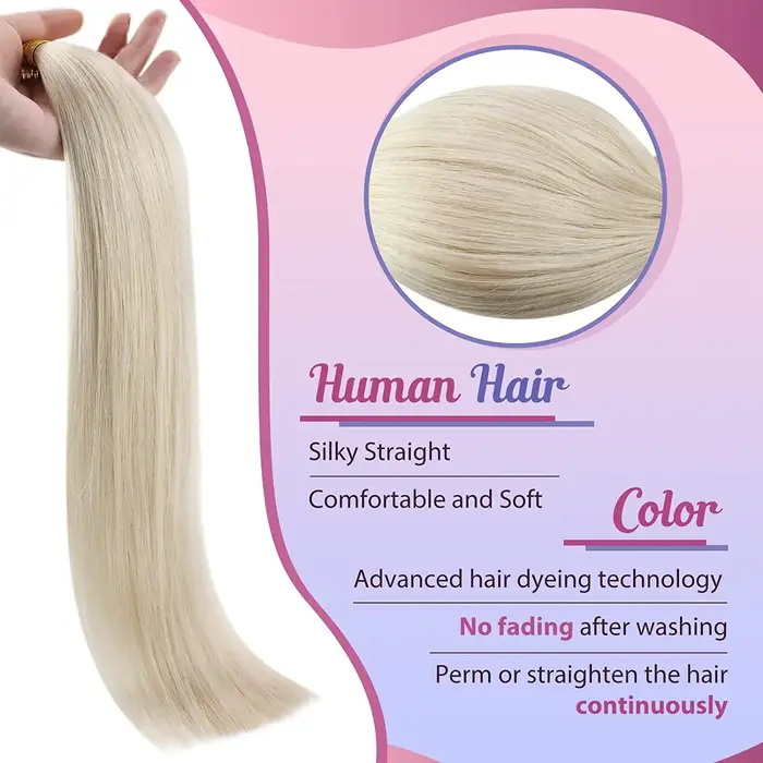 VeSunny-Extensions de Cheveux Naturels Lisses Blonds I-Tip
