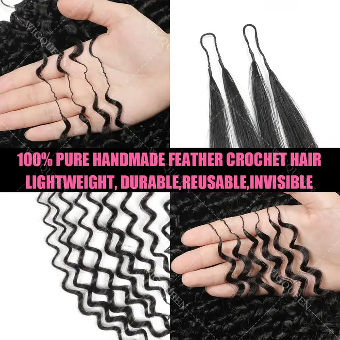 Plume Crochet cheveux humains 4/27 mettre en évidence Pixie Curl Extensions de cheveux en vrac léger