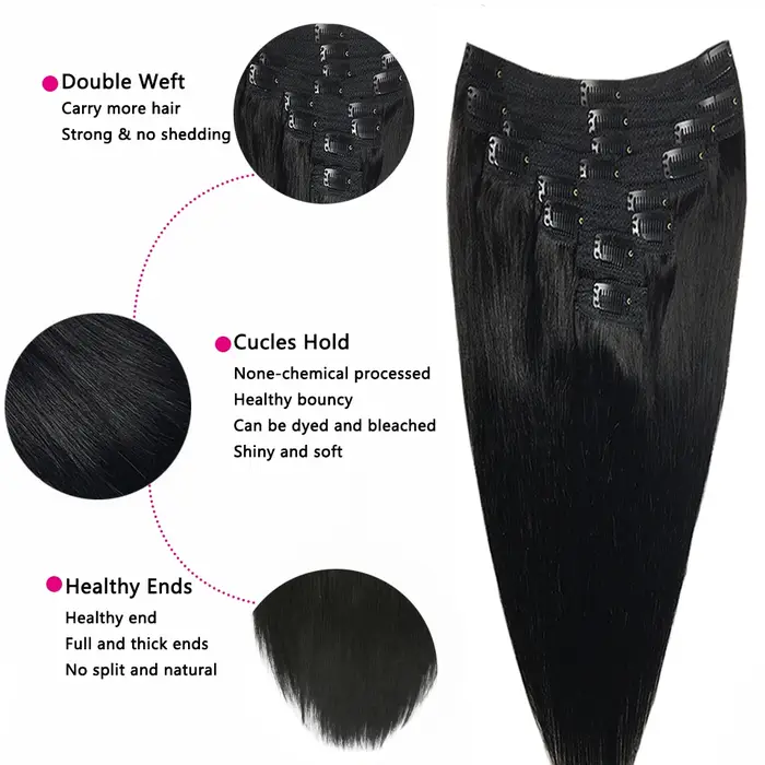 Extensions de cheveux brésiliens Remy à clips