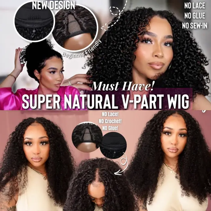 Perruque Unice Hair EasiContour Jerry Curly V Part 100% Cheveux Humains, Bordure Invisible Améliorée