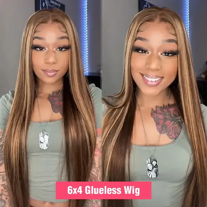Perruque Lace Front Wig sans colle naturelle, cheveux humains, pre-plucked, coloré, pre-plucked, pre