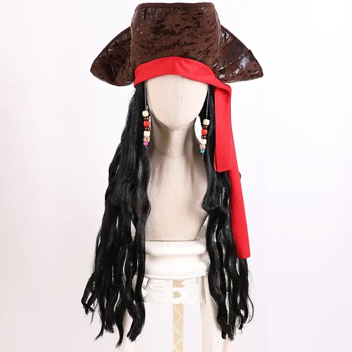 Perruque de chapeau de Pirate des caraïbes pour hommes adultes, perruque de Costume de capitaine de 