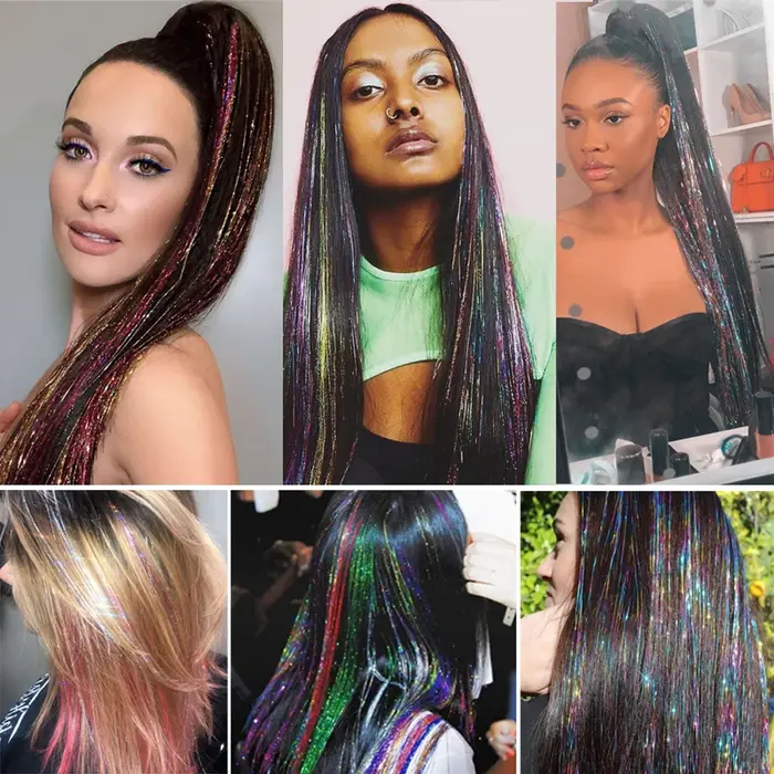 Mèches de cheveux synthétiques scintillantes