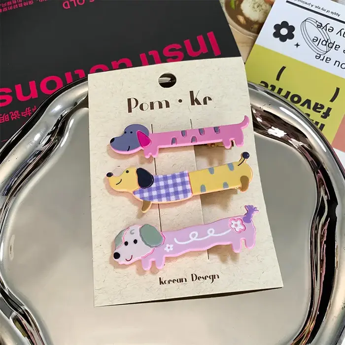 Pinces à cheveux colorées en forme de chien pour filles, épingles à cheveux en forme d'animal mignon