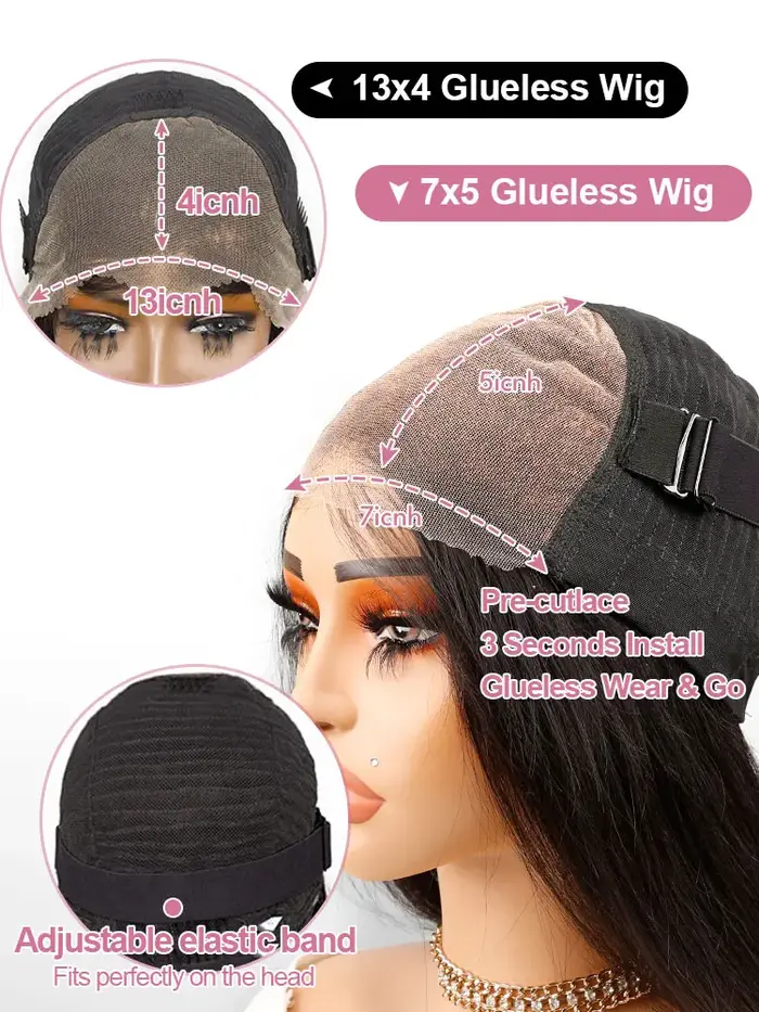 Perruque en cheveux humains lisses 40-46 pouces, prête à porter, sans colle, avec dentelle pré-coupé