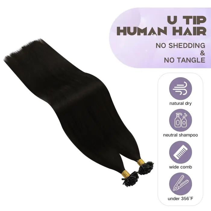 Extensions de cheveux humains U Tip 50G pointe d'ongle pré-collée Extensions Ktip de Fusion chaude cheveux doux droits noir naturel 50 brins/paquet