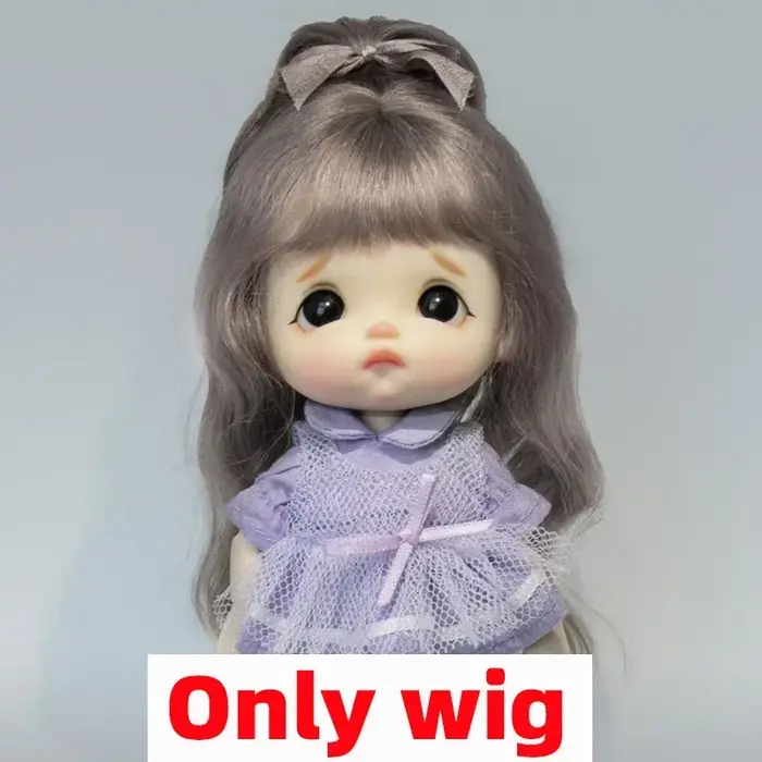 Queue de cheval cheveux étudiant chignon mignon tressé frange mohair mi-attaché doux perruque updo pour Ob11 1/8 1/12 BJD poupée accessoires 5-6 pouces