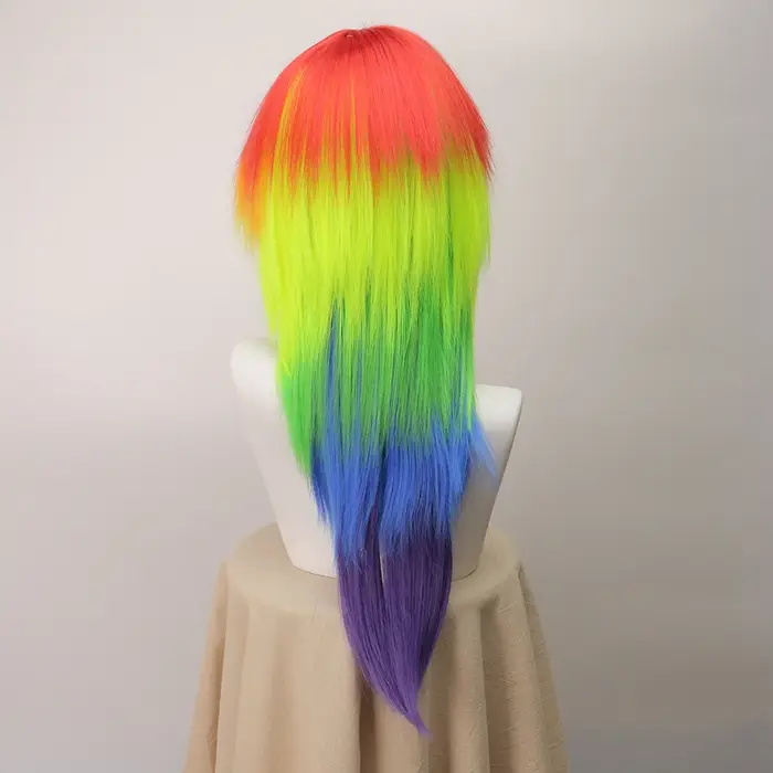 Perruque synthétique longue et lisse arc-en-ciel Dash, perruque de Cosplay multicolore pour Costume d'halloween, fête de noël