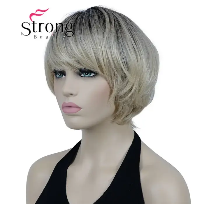 Perruques synthétiques ombré Blonde courte | Perruque coupe au carré style