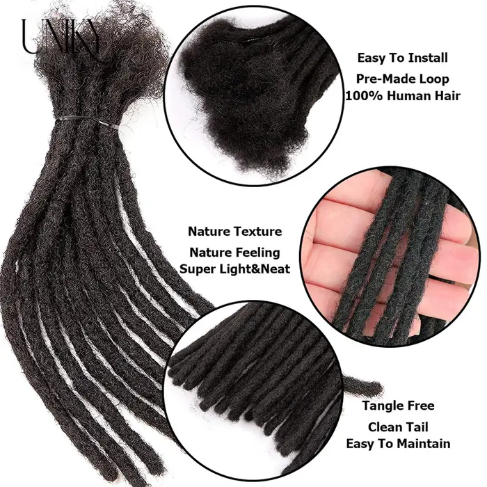 60 brins Extensions de Dreadlock pour hommes/femmes Afro crépus droites 100% cheveux humains à la main Loc