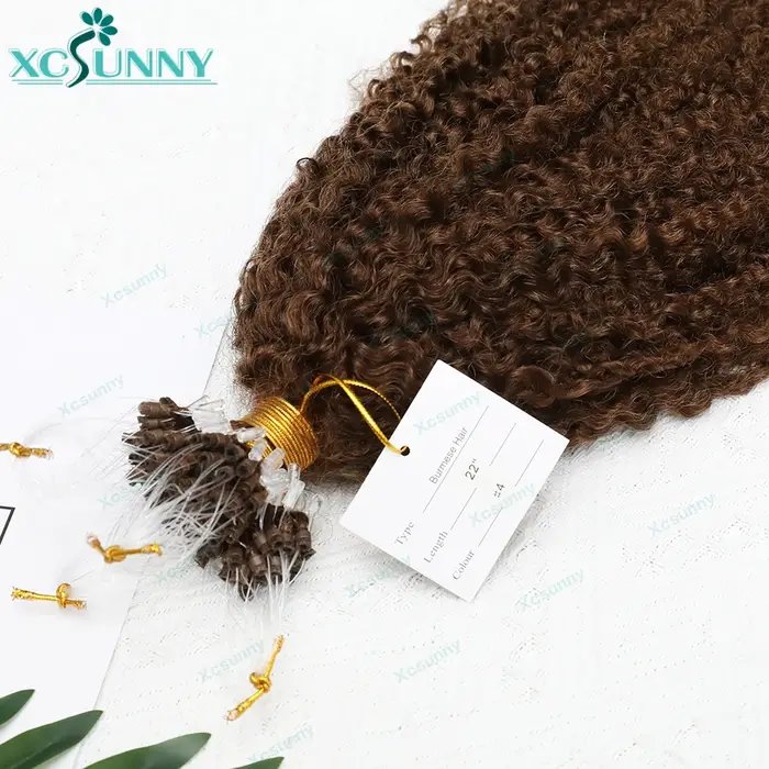 Microlink Extensions de cheveux crépus bouclés couleur 4 Micro anneau boucle