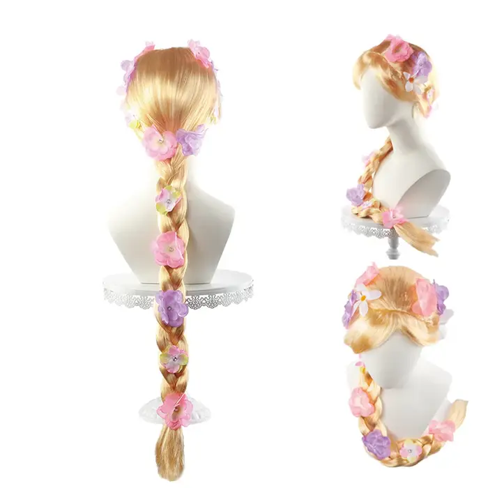 Perruques longues blondes Raiponce pour enfants