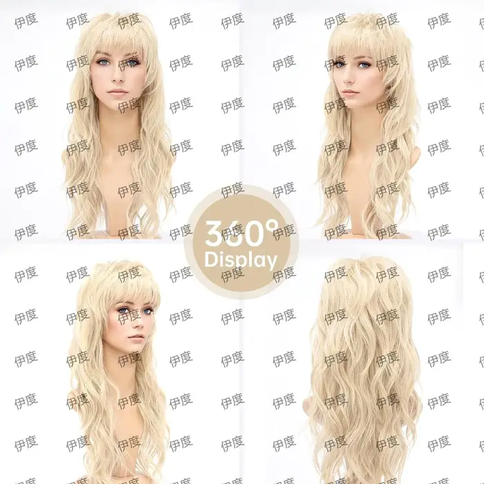 Perruque synthétique longue bouclée style punk rock années 80-90, avec filet, pour femme, dorée et noire, accessoire de tête pour cosplay, fête, Halloween, scène