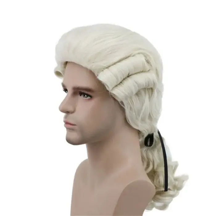 Gris blanc noir avocat juge baroque bouclés mâle Costume perruques de luxe historique Halloween longue synthétique