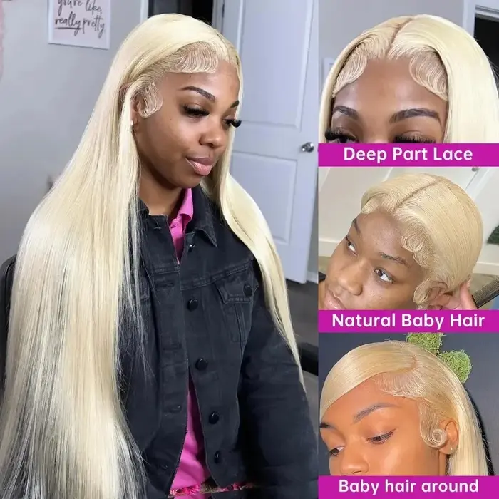 Sophia-Perruque Lace Front Wig Naturelle Cheveux Lisses, Blond, 13x6 HD, 30 Pouces, 613 de Densité