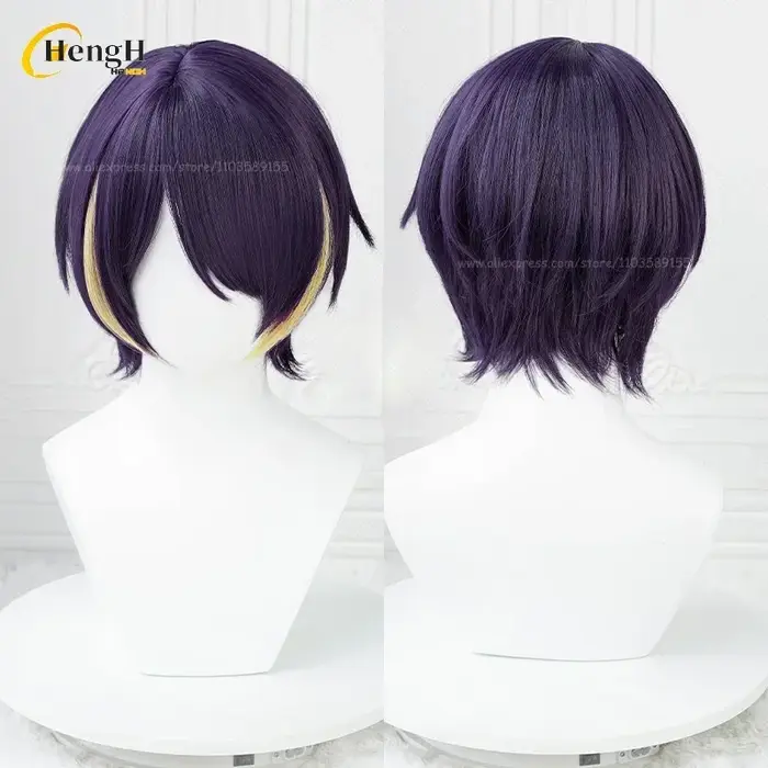 En Stock synthétique Anime ES Shinobu Sengoku Cosplay perruque unisexe courte 30 cm violet reflets