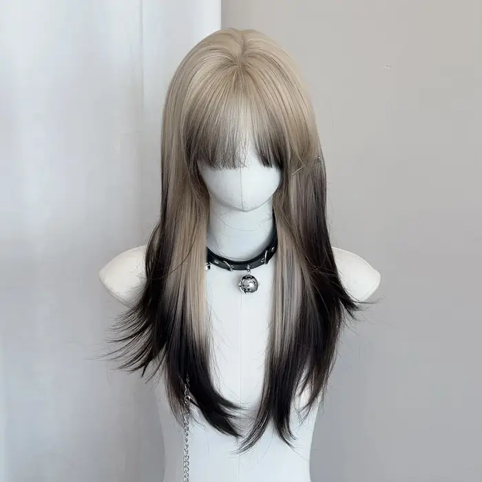 Perruque synthétique superposée noire Blonde ombrée pour Cosplay Lolita