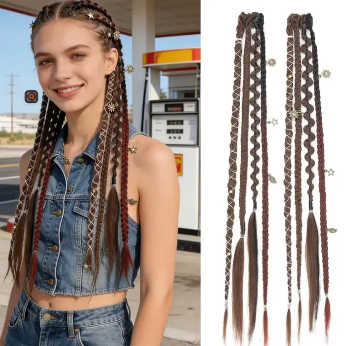 Petite tresse de cheveux style bohème, postiche tressé pour femme, style pince BB, tresse de boxe po