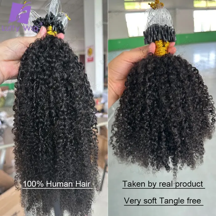 Double proximité Wn Afro Kinky Curly Micro Links Extensions de Cheveux Humains