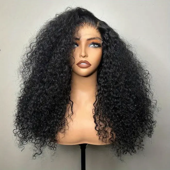 Perruque Lace Front Wig synthétique noire douce, 26 pouces, longue, crépue, bouclée, densité 180, 13