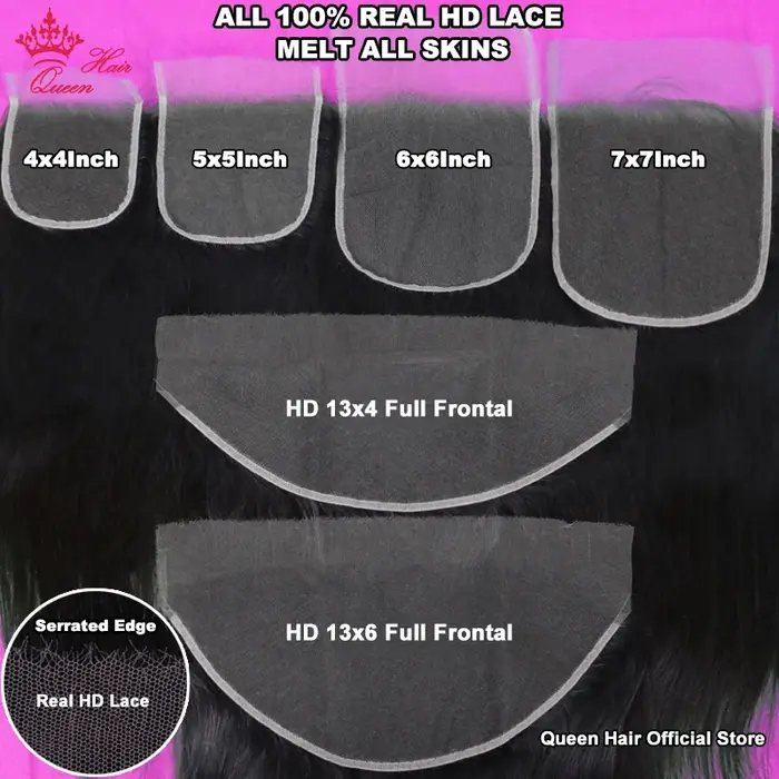 Raw Hair Straight Bundles With HD Lace Closure 5x5 4x4 100% Human Hair Transparent Lace Queen Hair O