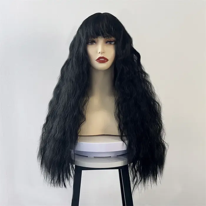 Perruque de Cosplay pour femme et fille, frange multicolore, couvre-chef, petites boucles, longue, c