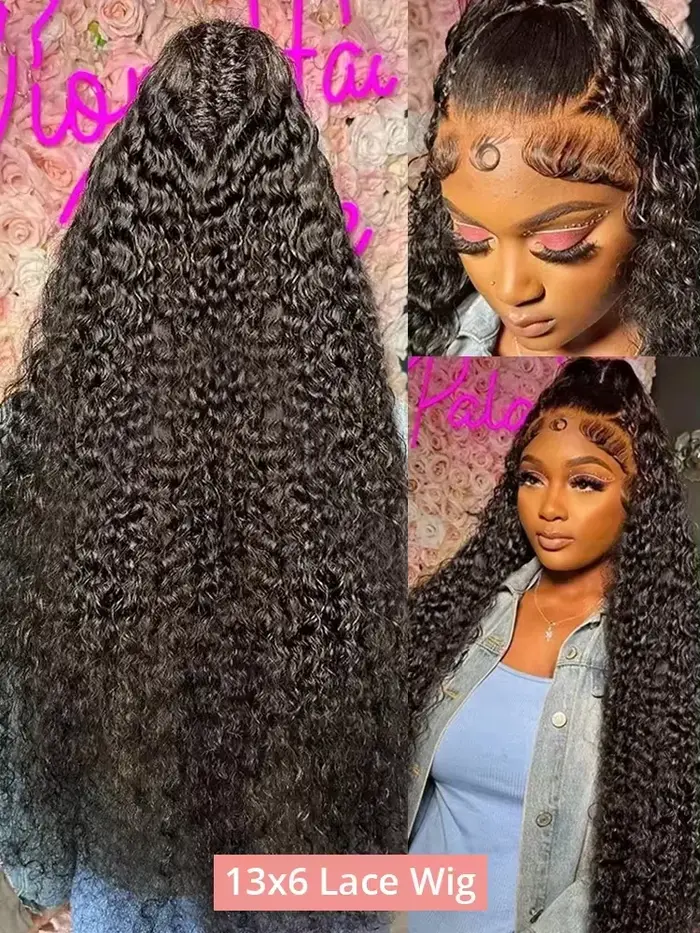 40 46 pouces vague profonde 13x6 13x4 dentelle avant perruque de cheveux humains 200% Remy Curl 360 
