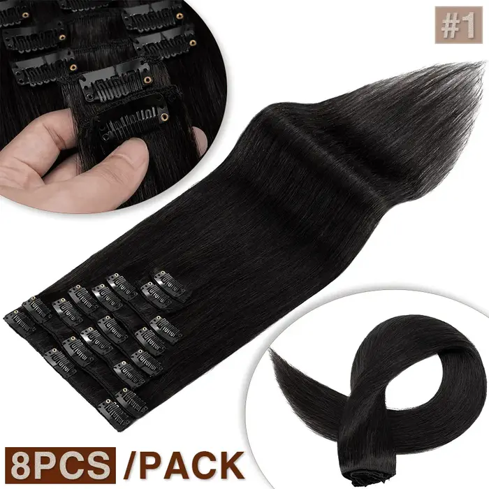 S-noilite Extensions de cheveux naturels 50-80g cheveux humains mince postiche droite 8 "-24" 8 pièc