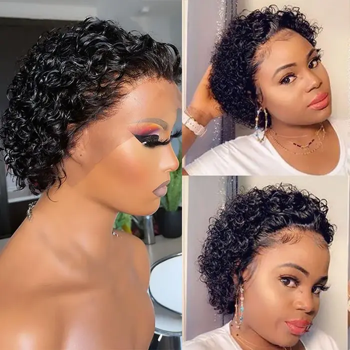 Perruque de cheveux humains avant de dentelle bouclée courte pour les femmes