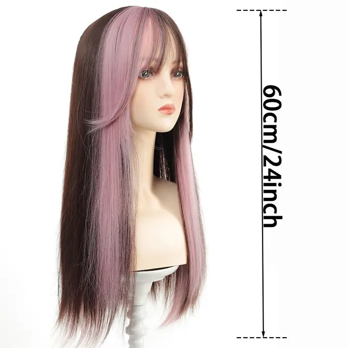 Loiita – perruque synthétique longue et lisse, 24 pouces, noir, rose, Double queue de cheval, Extens
