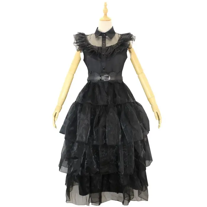 Costume de Cosplay Addams pour Halloween, robe de danse gothique noire, uniformes, perruque, tenues