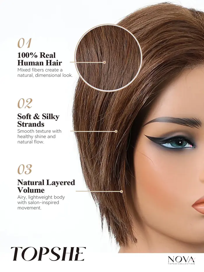 Perruque courte bob 100% cheveux humains réels #