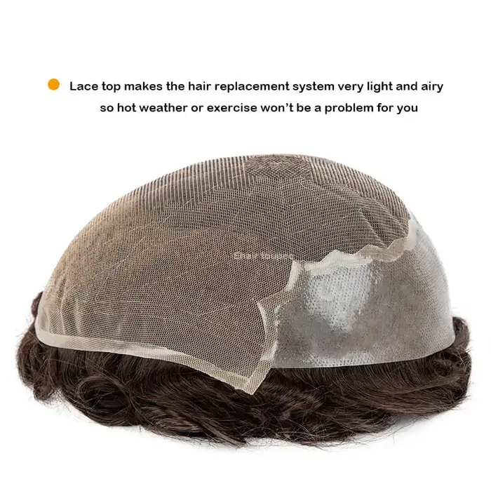 Q6 hommes perruque humaine mâle cheveux prothèse dentelle et noué PU perruques
