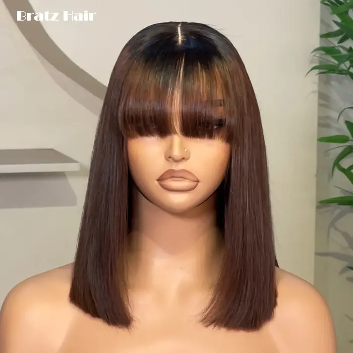 Perruque Bob 2x6 vietnamienne ultra-lisse Super Double Drawn avec frange