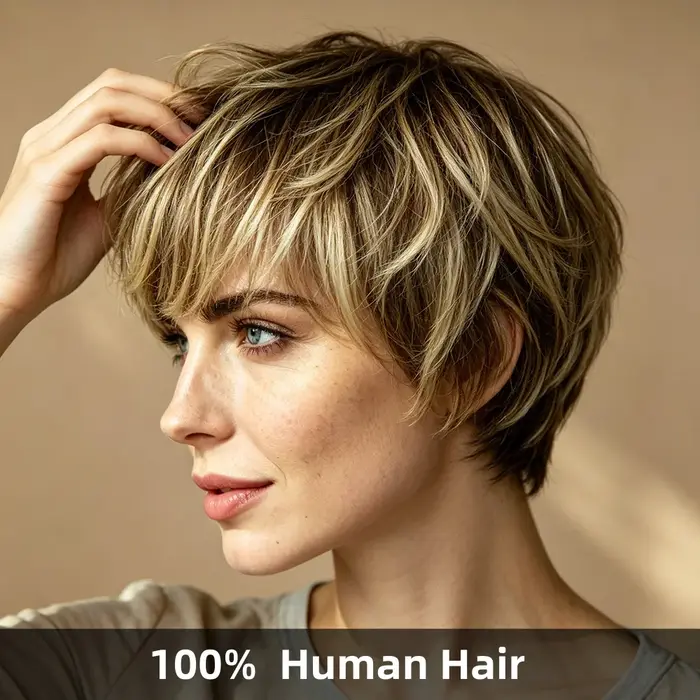Perruque courte pour femme en cheveux naturels