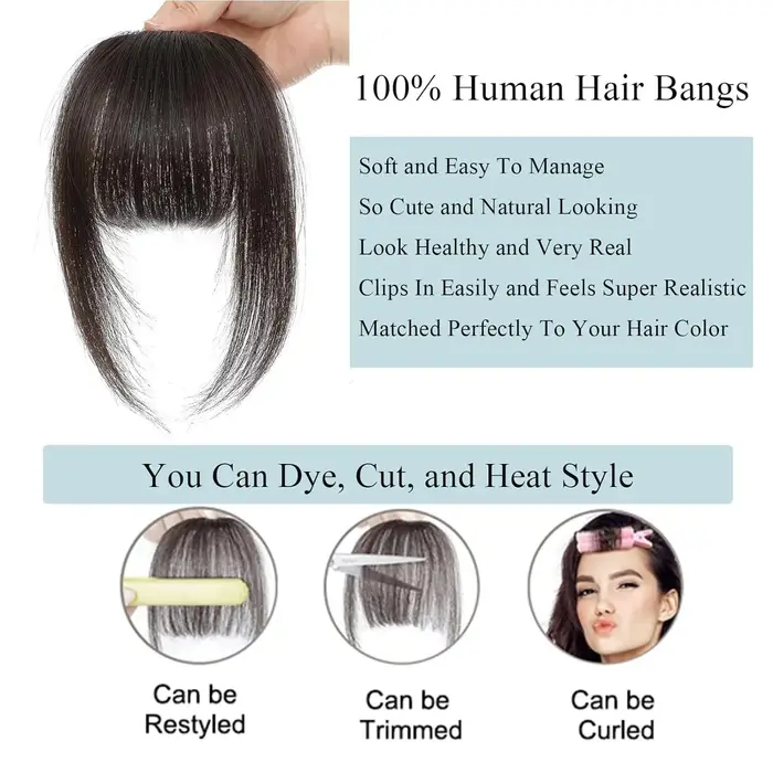 Franges françaises à clipser en cheveux humains avec tempes pour femmes