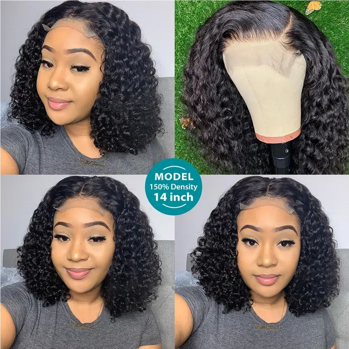 Curly Bob Human Hair Wigs 13x4 Lace Closure Wig 180% Short Bob Pixie Cut Kinky