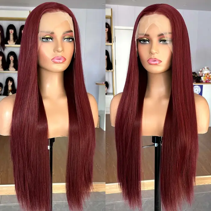 Perruque Lace Front Wig synthétique lisse et soyeuse-bordeaux