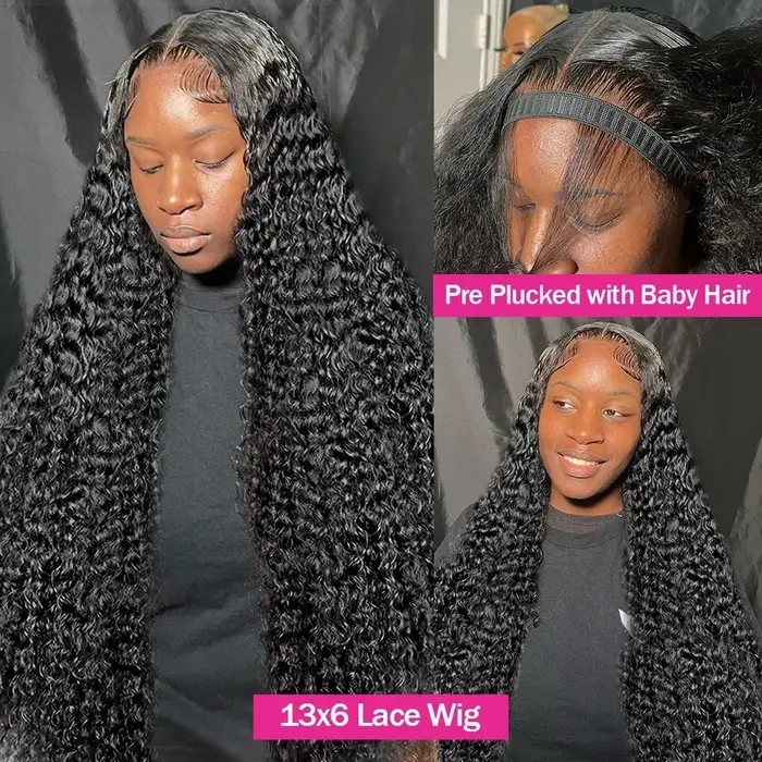 Perruque Lace Wig Deep Wave Naturelle Bouclée pour Femme, Cheveux Humains, 13x4 HD, 13x6, 4tage, Den