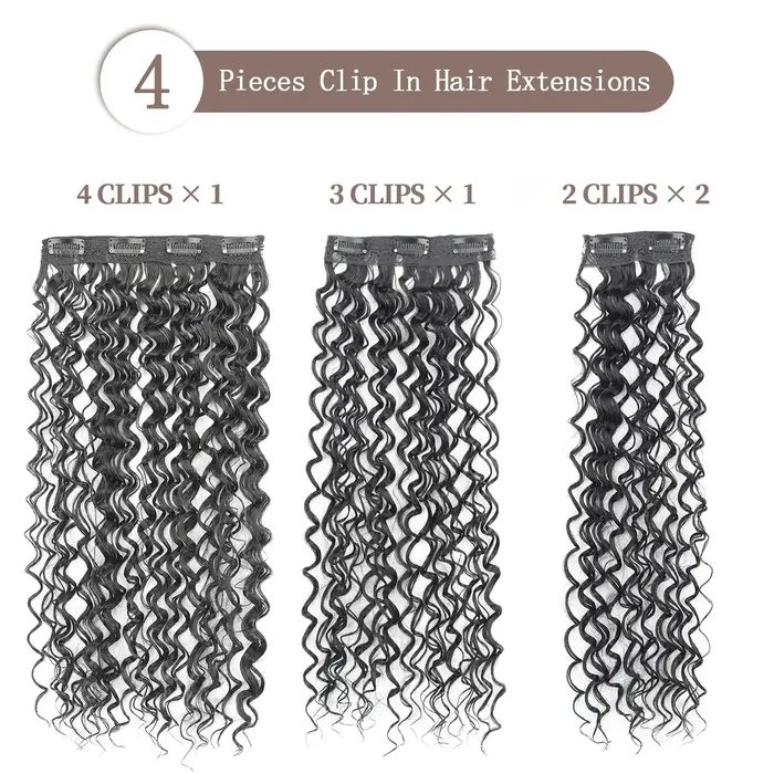 Extensions de cheveux synthétiques crépus bouclés à clipser pour femmes