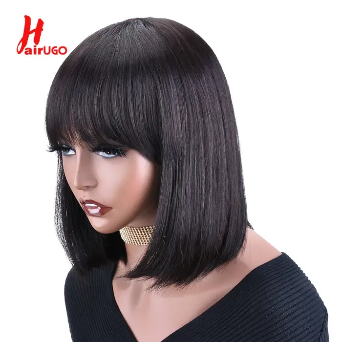 HairUGo-Perruque BOB blonde avec frange pour femme