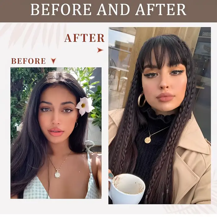 Extensions de cheveux synthétiques bouclées avec frange avant soignée à clipser
