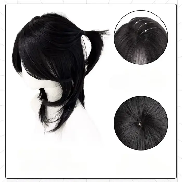 Perruque courte noire Cos Anime japonais Cosplay perruque 38 cm Cool Sissy bandeau perruques Punk ha