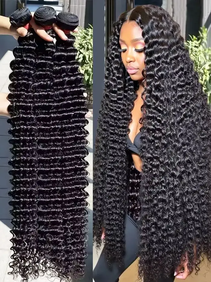 Extensions de cheveux humains Deep Wave, mèches bouclées 12A, 22, 24, 26 pouces, effet mouillé et on