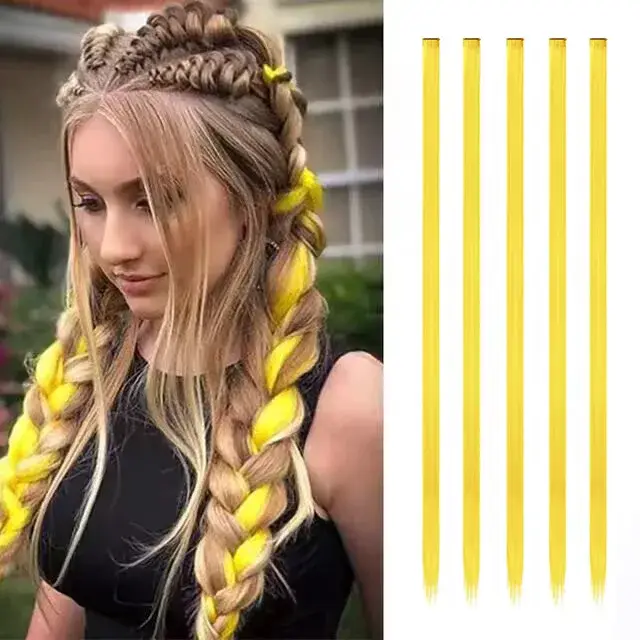 Extensions de cheveux synthétiques colorées à clips