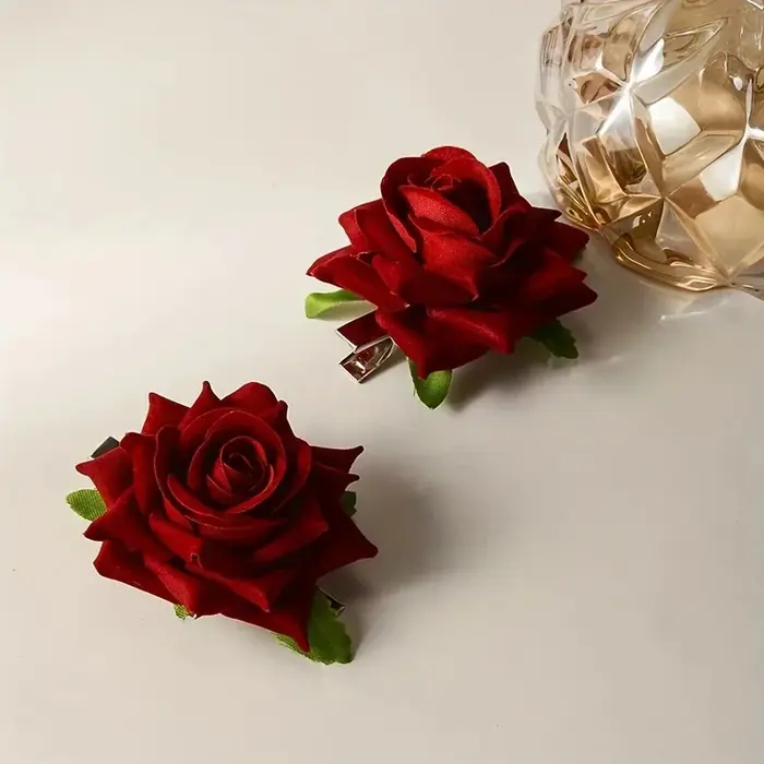 3 Pinces à Cheveux Décoratives Élégantes à Fleurs Roses