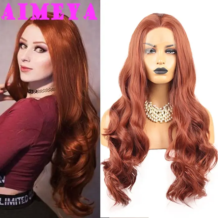 AIMEYA Perruque Blonde Longue Ondulée Lace Front Synthétique pour Femme et Fille
