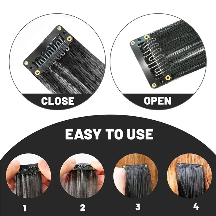 Extensions de cheveux synthétiques noires lisses de 24 pouces
