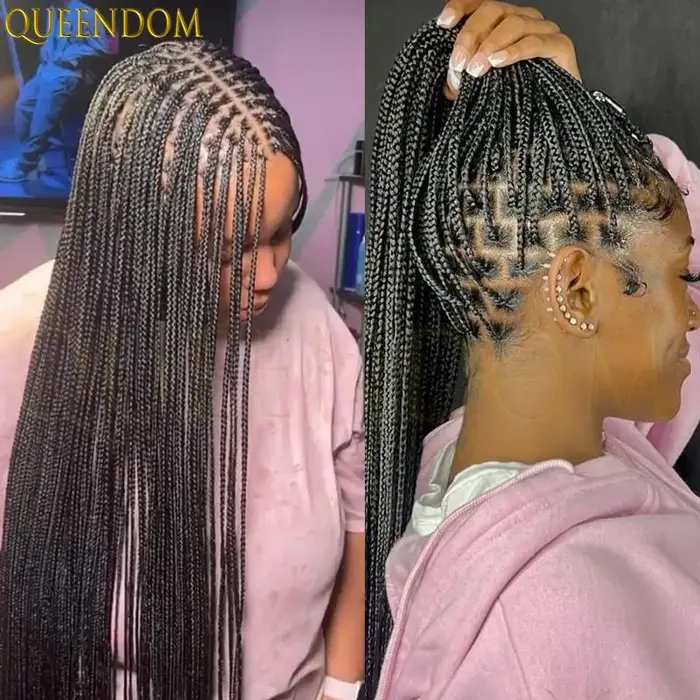 Perruques tressées synthétiques sans nœuds en boîte pleine dentelle Cornrow