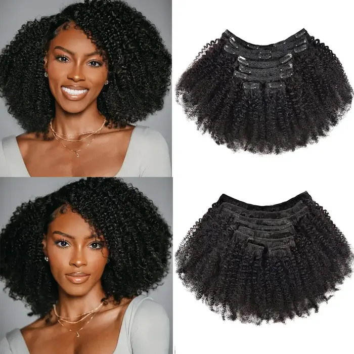 Couleur naturelle Afro crépus bouclés vague Clips 8 pièces dans les Extensions de cheveux cheveux hu